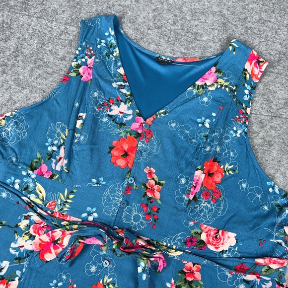 Torrid Tank Top Womens 5X Plus Blue Floral Sleeveless Button Front‎ Tie Waist - Picture 1 of 13